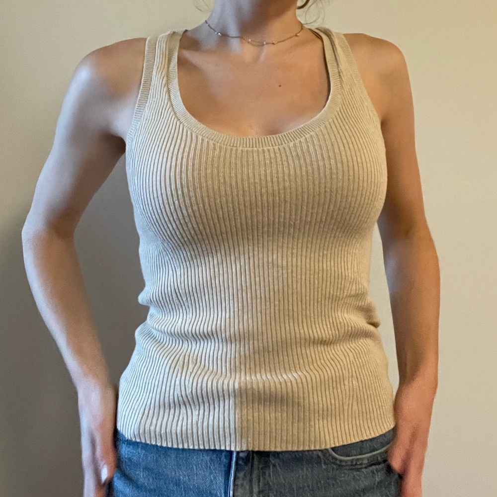 A&F Women's Beige Ribbed Tank Top